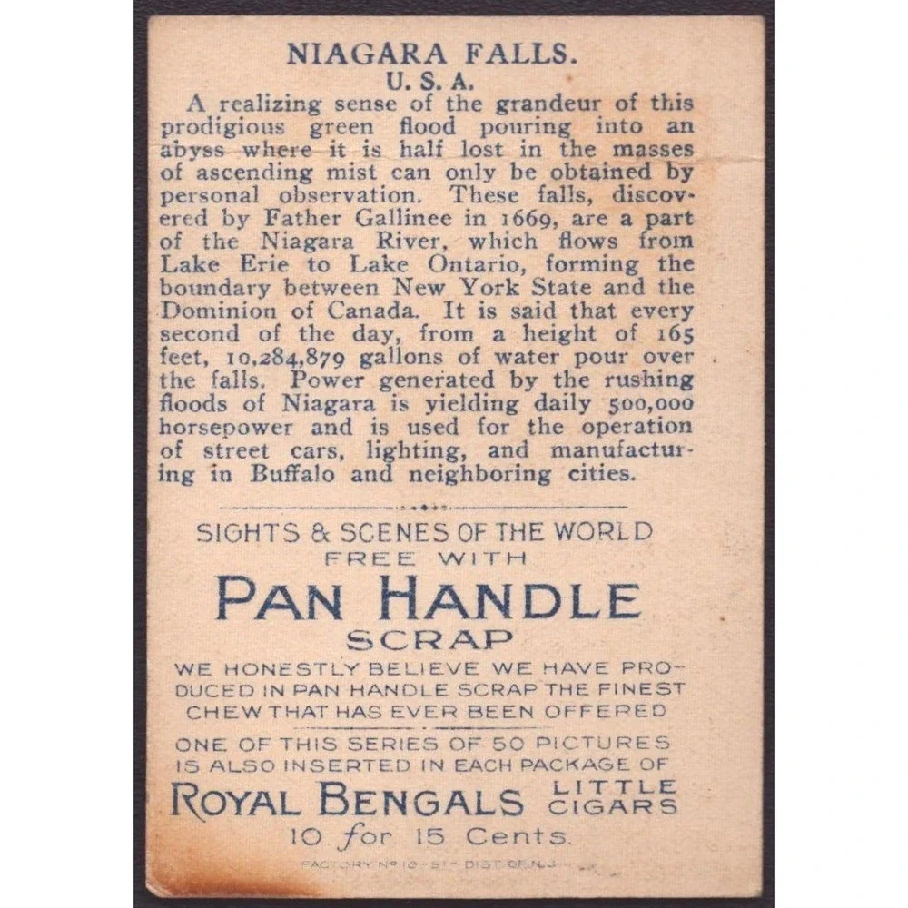 Vintage Pan Handle Scrap Niagara Falls Sights and Scenes Tobacco Card
